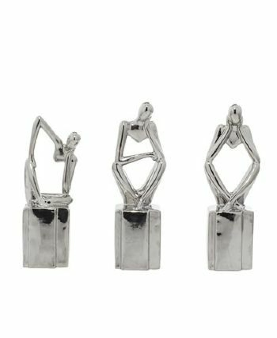 Misc_Gifts * | Cosmoliving By Cosmopolitan Ceramic Sculpture, Set Of 3 Silver-Tone