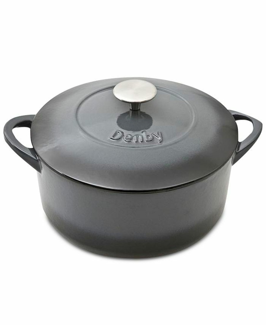 Kitchen * | Denby Halo 4.25-Qt. Round Covered Casserole Black/Grey