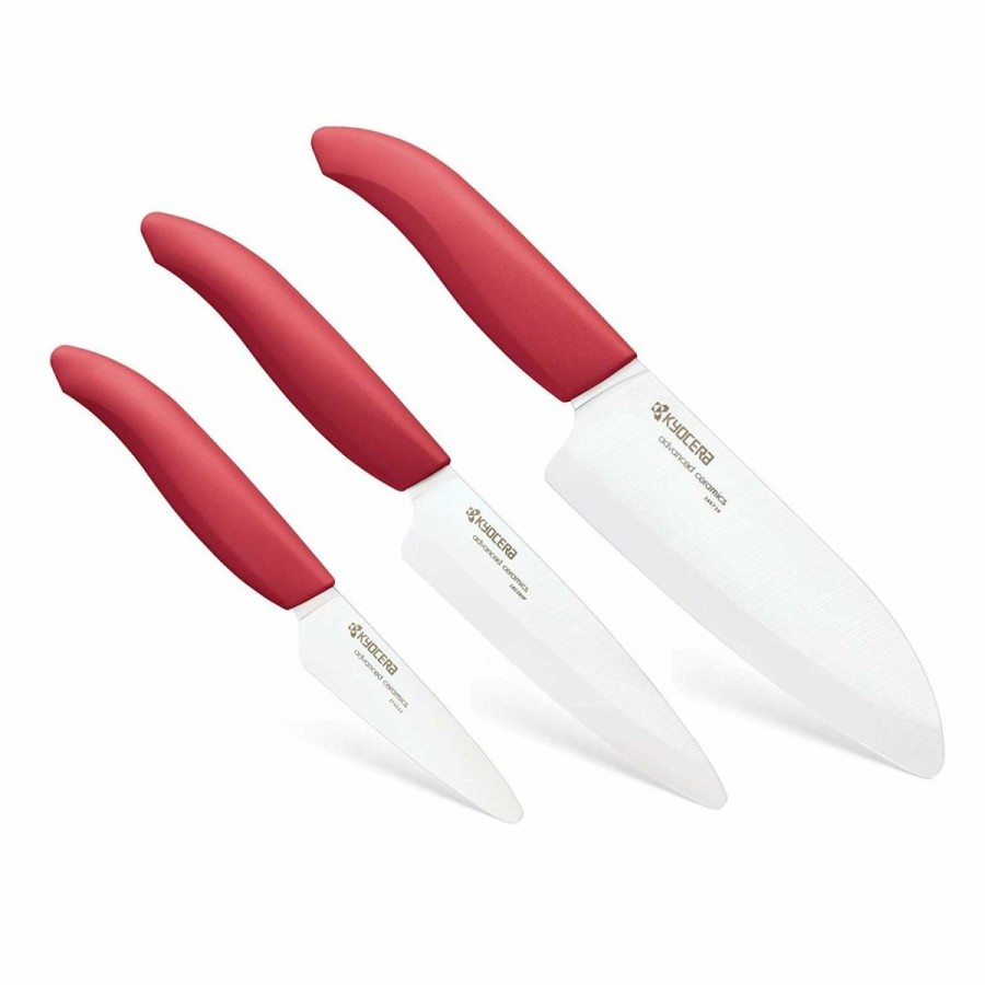 Knives * | Kyocera Revolution Red & White Ceramic 3-Piece Knife Set