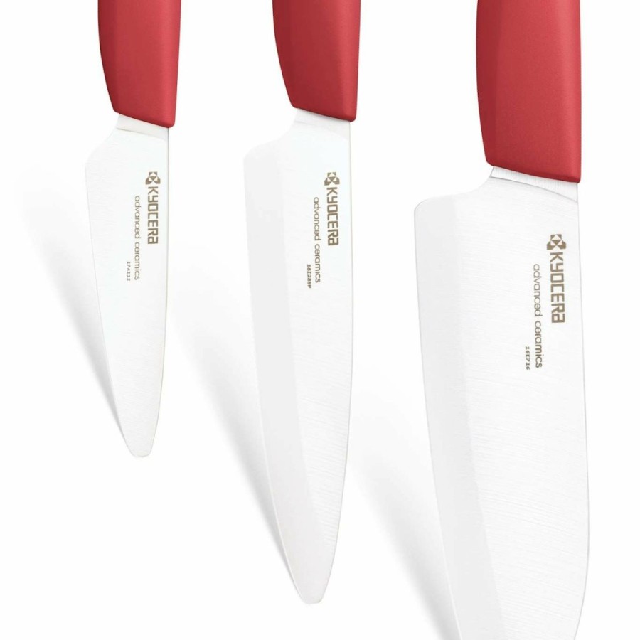 Knives * | Kyocera Revolution Red & White Ceramic 3-Piece Knife Set