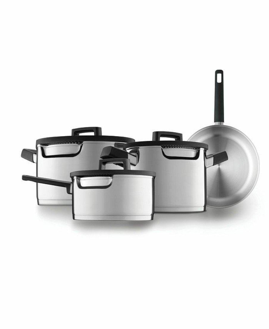 Kitchen * | Berghoff Gem Cookware Set With Downdraft Handles, 7 Pieces Silver-Tone