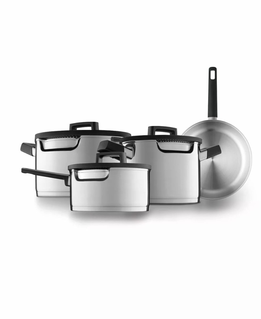 Kitchen * | Berghoff Gem Cookware Set With Downdraft Handles, 7 Pieces Silver-Tone