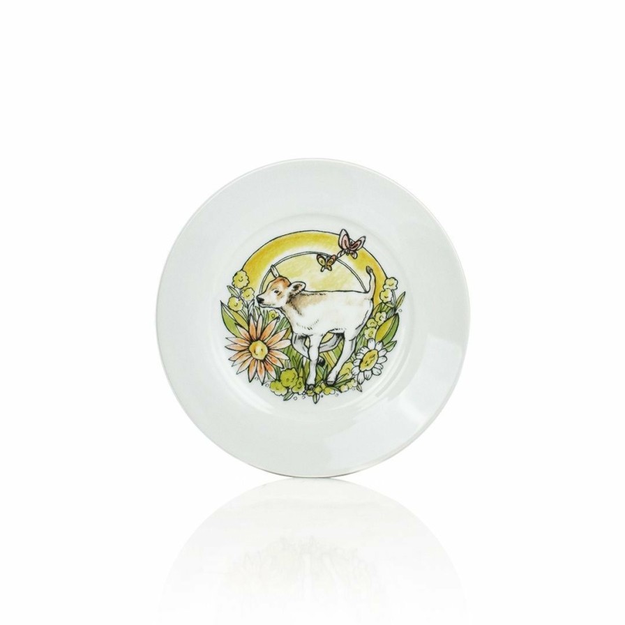 Glassware & Tabletop * | Everything Kitchens Barnyard Baby Animals 7.5 Side Plate | "Have A Jersey Cow" Calf