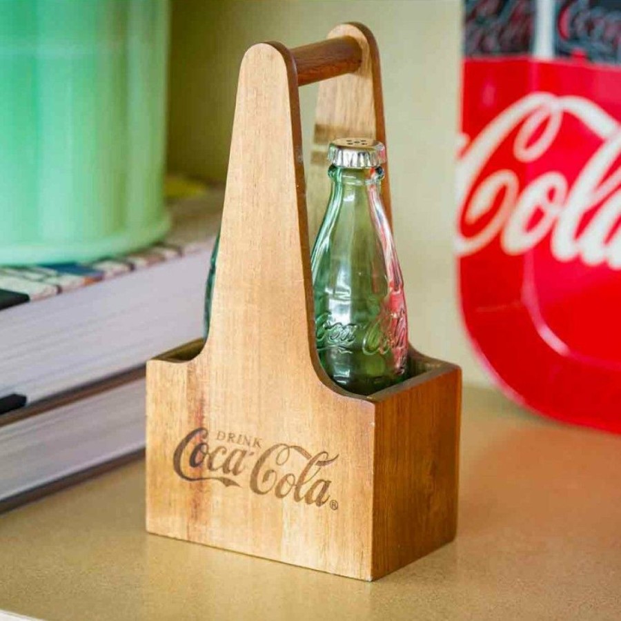 Glassware & Tabletop * | Tablecraft 1Oz Coca-Cola Salt & Pepper Shakers | Green Tinted Glass With Wooden Crate