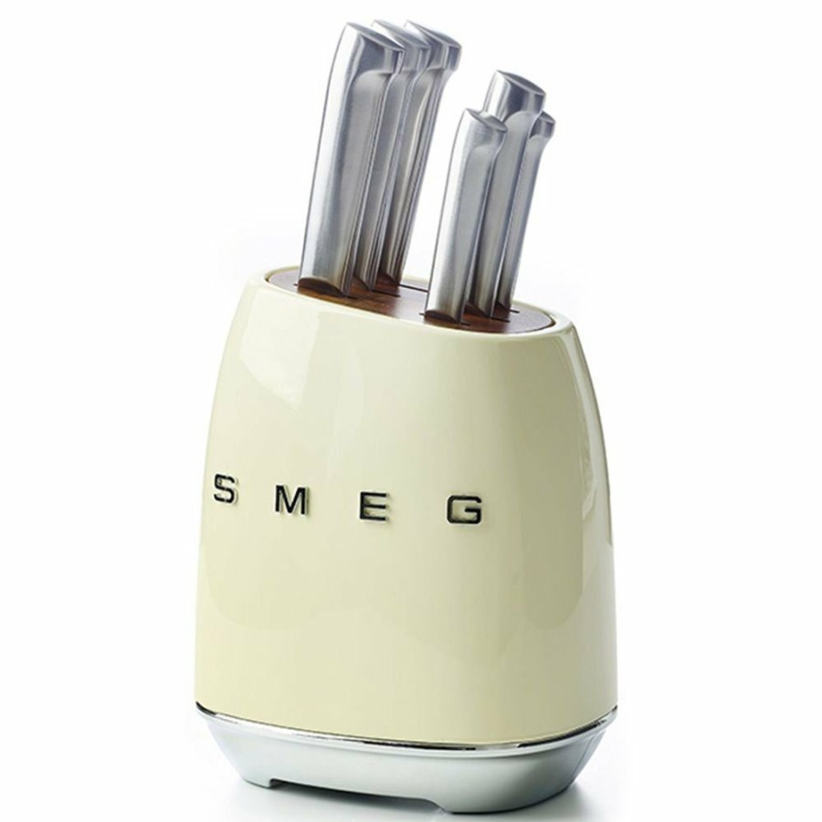 Knives * | Smeg 7-Piece Knife Block Set | Cream