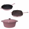 Kitchen * | Berghoff Neo Cast Iron Fry Pan, Grill Pan And 5 Quart Covered Dutch Oven, Set Of 3 Pink