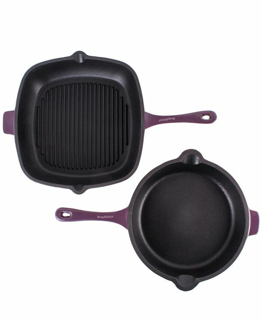 Kitchen * | Berghoff Neo Cast Iron 11 Grill Pan And 10 Fry Pan, Set Of 2 Purple