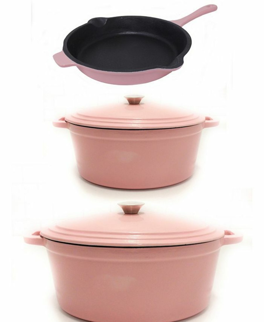 Kitchen * | Berghoff Neo Cast Iron Covered Dutch Ovens, 10 Fry Pan, Set Of 3 Pink