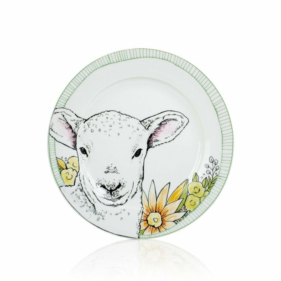 Glassware & Tabletop * | Everything Kitchens Barnyard Baby Animals 28-Piece Dinnerware Set | "Leaping Sheep" Lamb