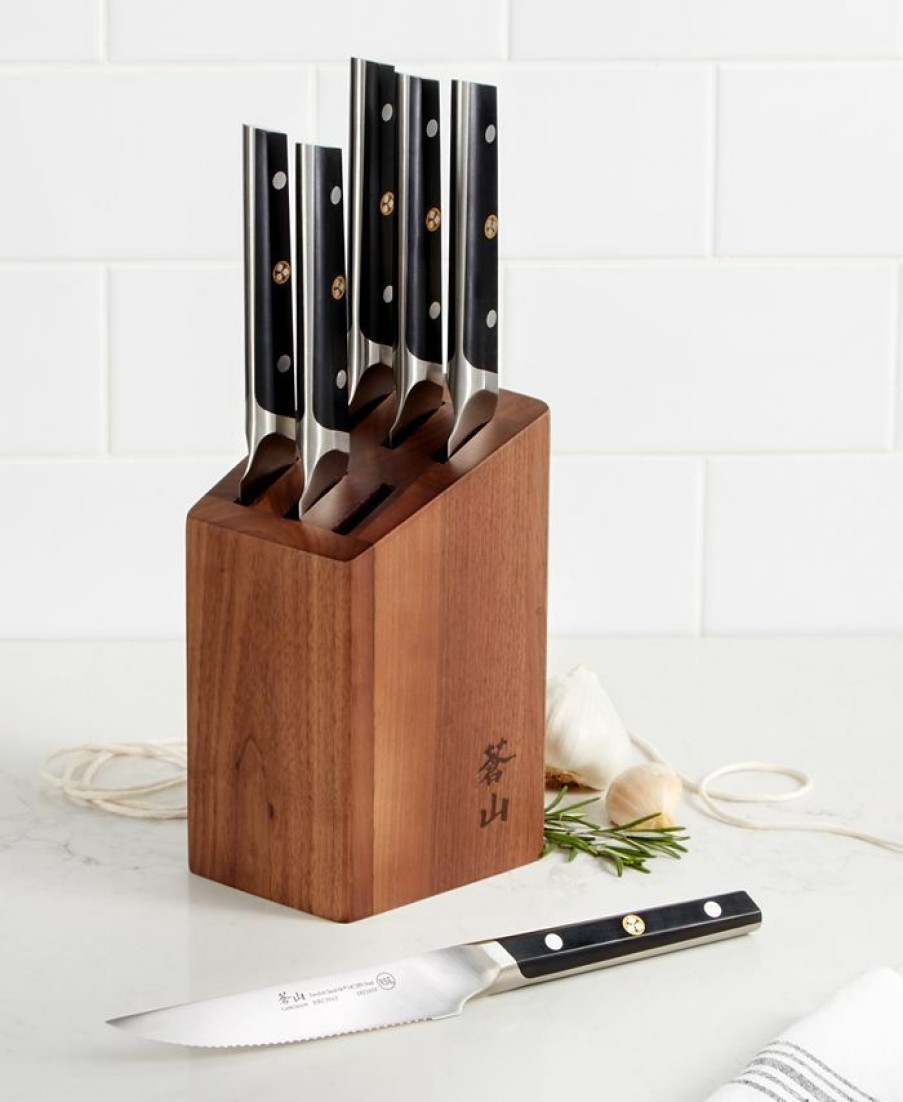 Kitchen * | Cangshan Tc Series 6-Pc. Steak Knife Set & Walnut Block Black