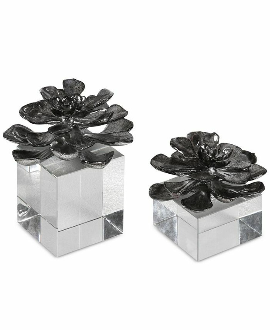 Misc_Gifts * | Uttermost Indian Lotus Metallic Silver Flowers, Set Of 2