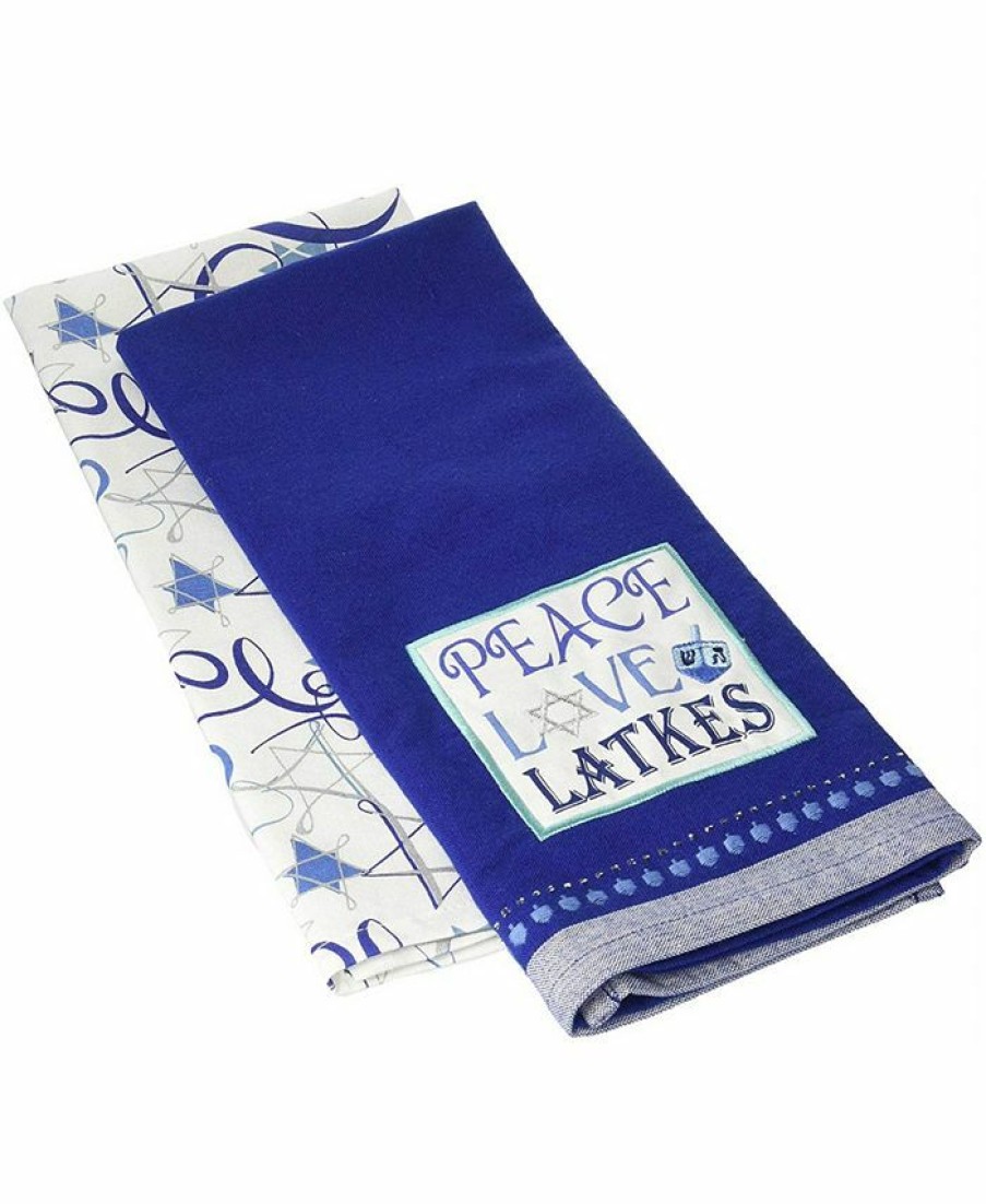 Kitchen * | Design Imports Peace Love Latkes Dishtowels Set Blue