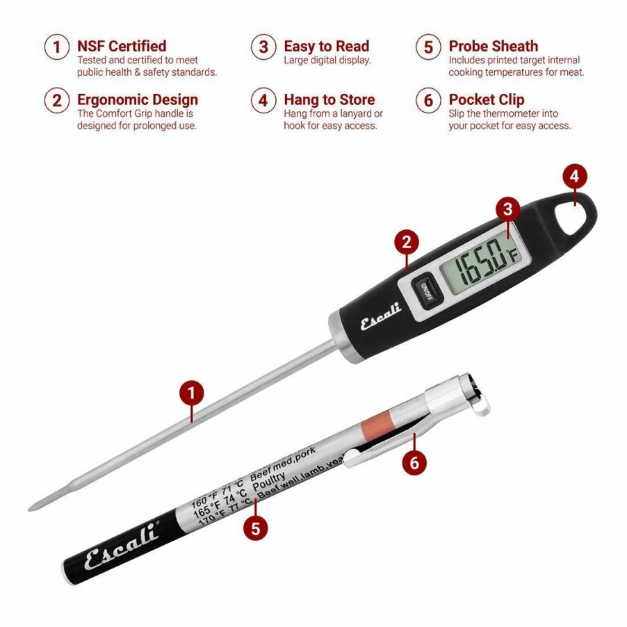 Cooks' Tools * | Escali Gourmet Digital Thermometer | Black