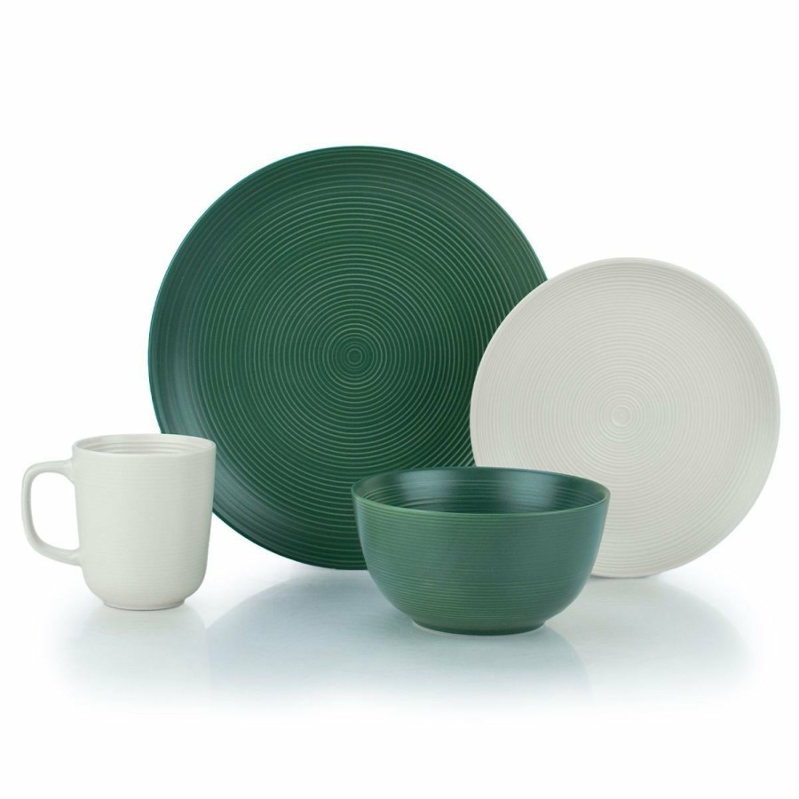 Glassware & Tabletop * | Everything Kitchens Modern Colorful Neutrals Rippled 16-Piece Dinnerware Set Matte | Green & Ivory