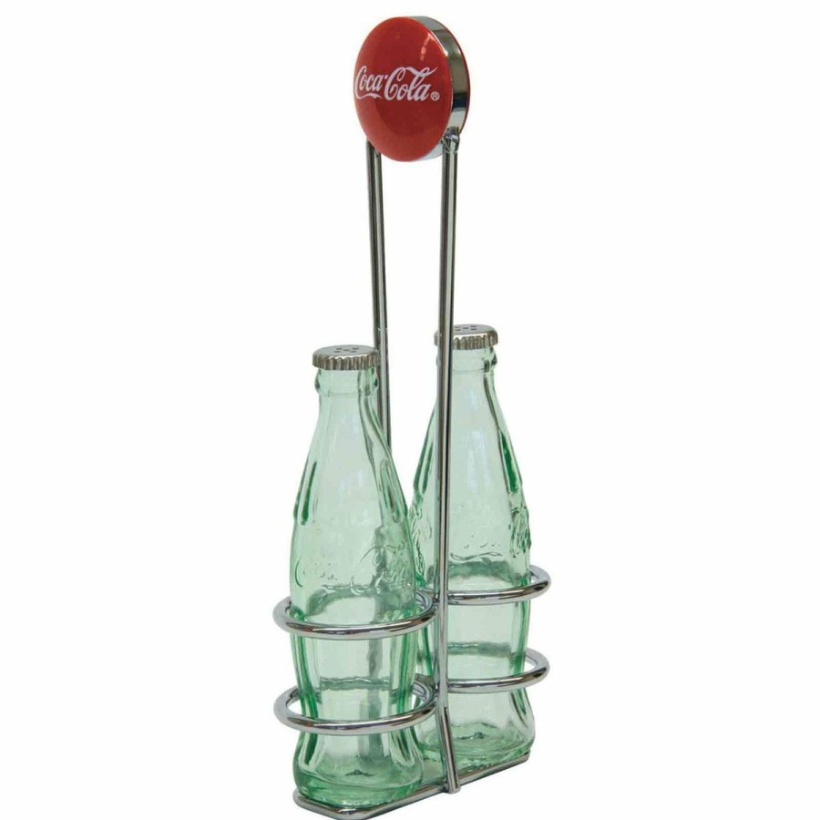 Glassware & Tabletop * | Tablecraft 1Oz Coca-Cola Salt & Pepper Shakers | Green Tinted Glass With Retro Rack