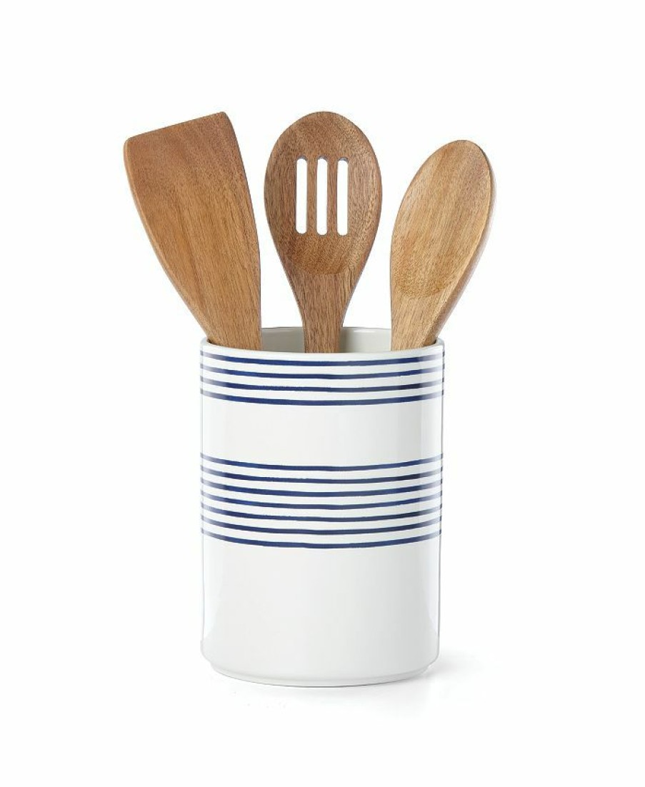 Misc_Gifts * | Kate Spade New York Charlotte Street Utensil Crock With Servers White/Blue