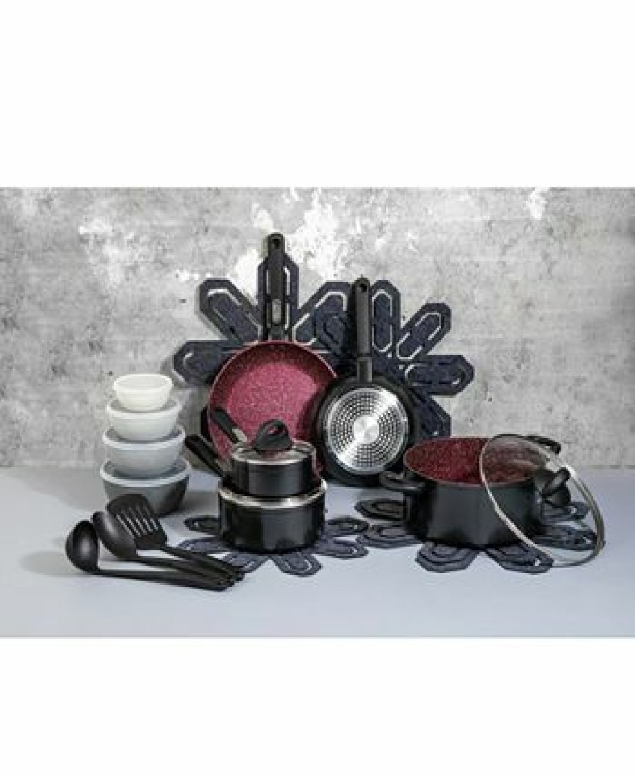 Kitchen * | Brooklyn Steel Co. Zodiac Nonstick Aluminum 24-Pc. Cookware Set Cranberry