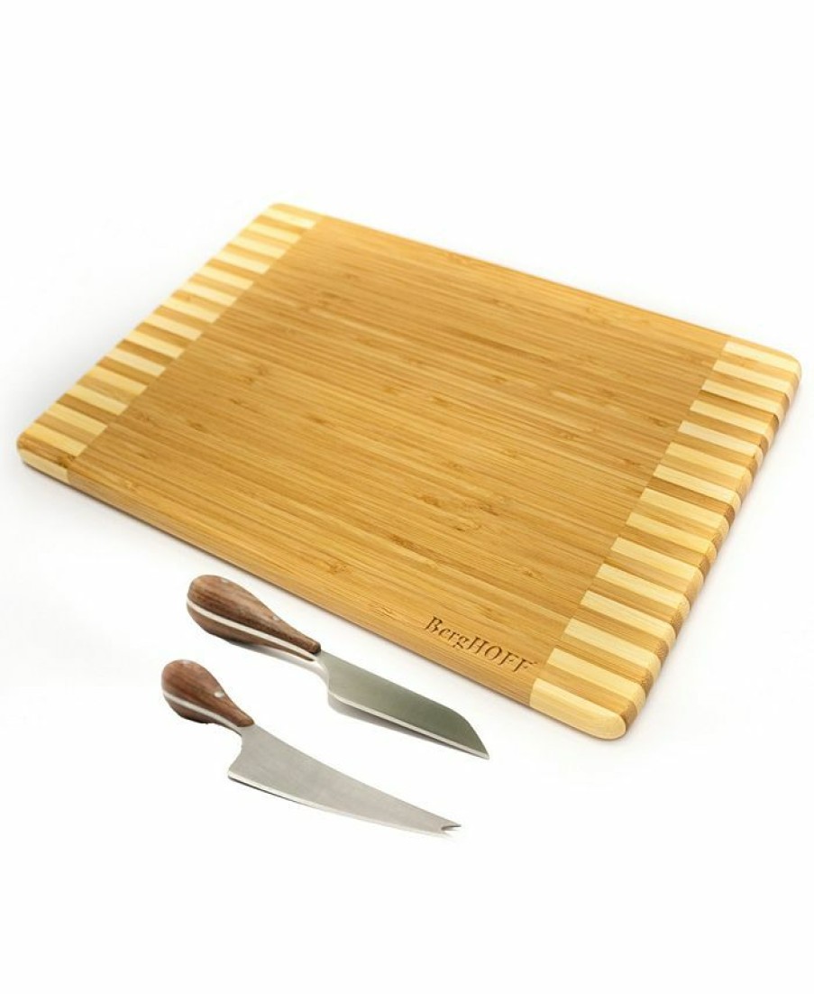 Kitchen * | Berghoff Amboo 3 Piece Rectangular Two-Toned Board And Aaron Probyn Cheese Knives Set Brown