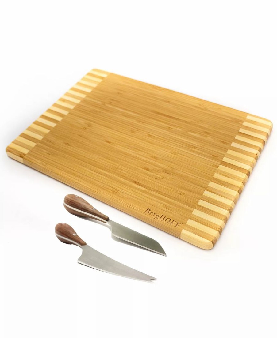 Kitchen * | Berghoff Amboo 3 Piece Rectangular Two-Toned Board And Aaron Probyn Cheese Knives Set Brown