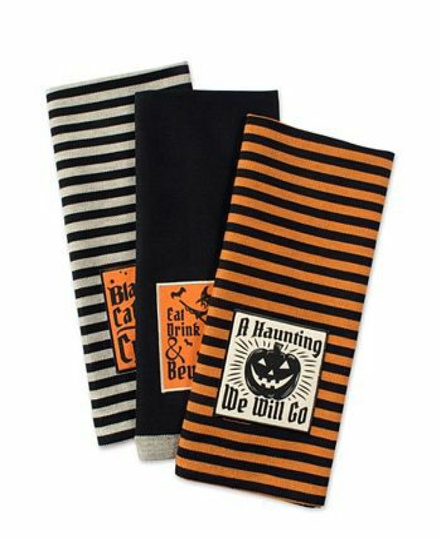 Kitchen * | Design Imports Assorted Happy Haunting Halloween Embellished Dishtowel Set Orange