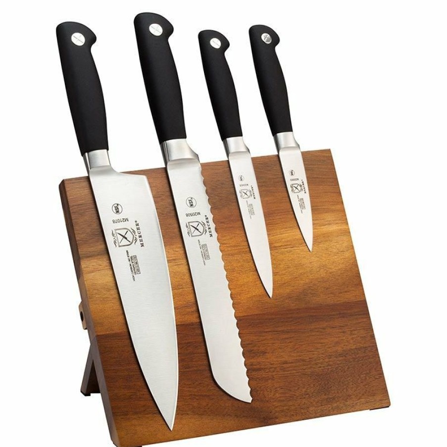 Knives * | Mercer Cutlery Genesis 5-Piece Magnetic Board Set | Acacia & Black