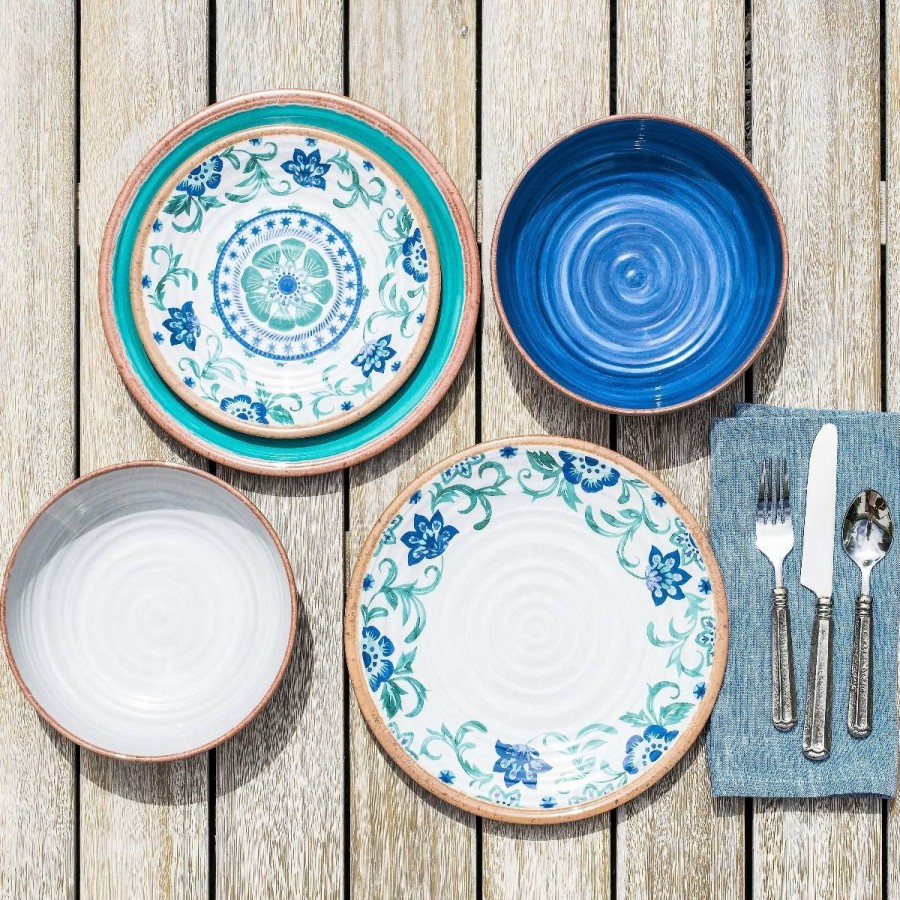 Glassware & Tabletop * | Tarhong Melamine Tabletop 10.5 Round Dinner Plate | Rustic Swirl Indigo