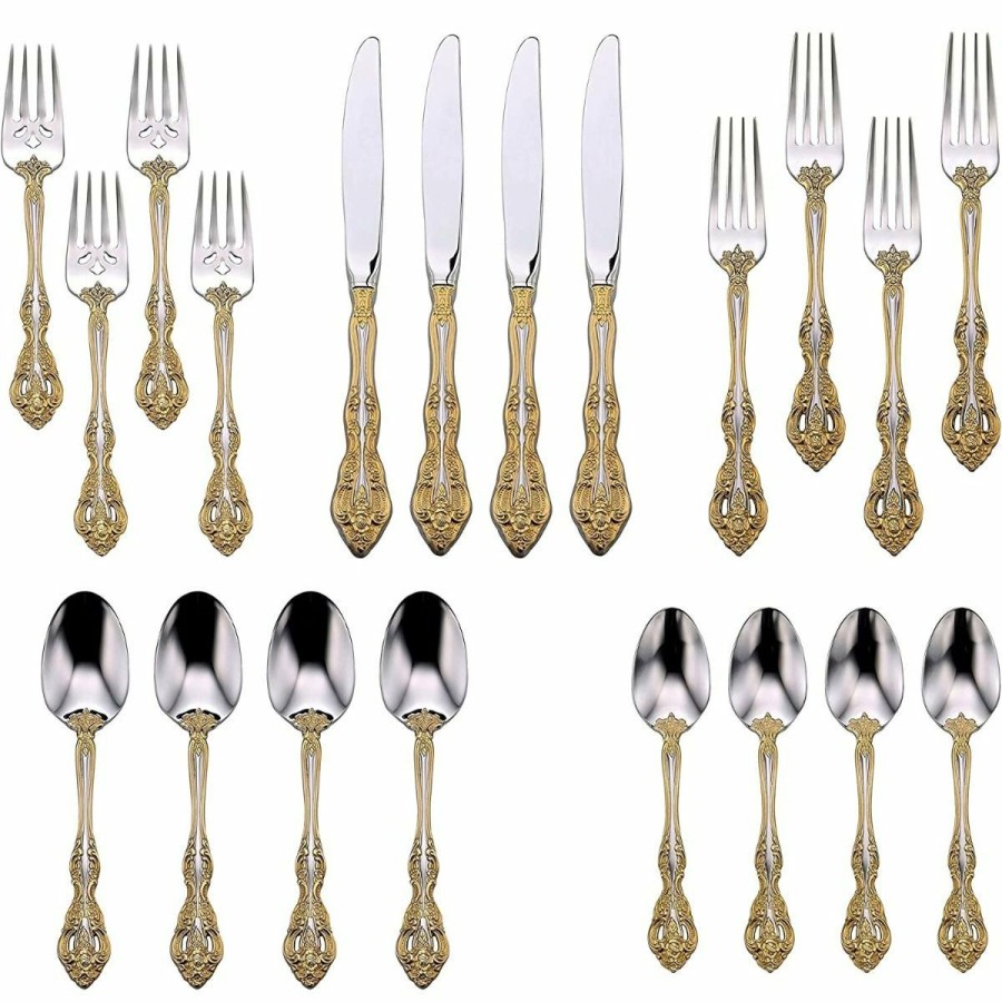 Glassware & Tabletop * | Oneida 18/10 Stainless Steel 20-Piece Flatware Set | Golden Michelangelo