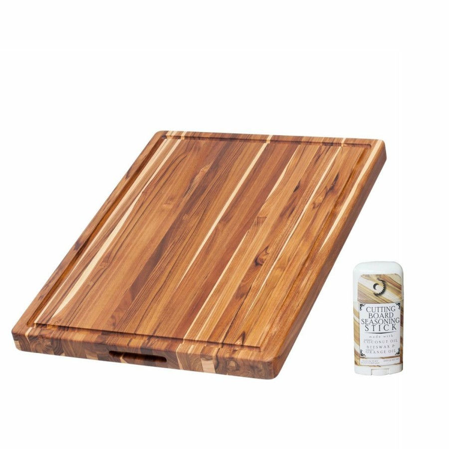 Knives * | Teakhaus Edge Grain Carving Board W/Hand Grip + Juice Canal (Rectangle) | 24 X 18 X 1.5 With Board Seasoning Stick