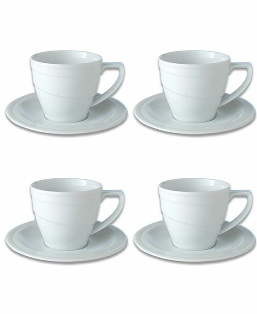 Kitchen * | Berghoff Essentials 12 Oz Porcelain Breakfast Cup Saucer, Set Of 4 White