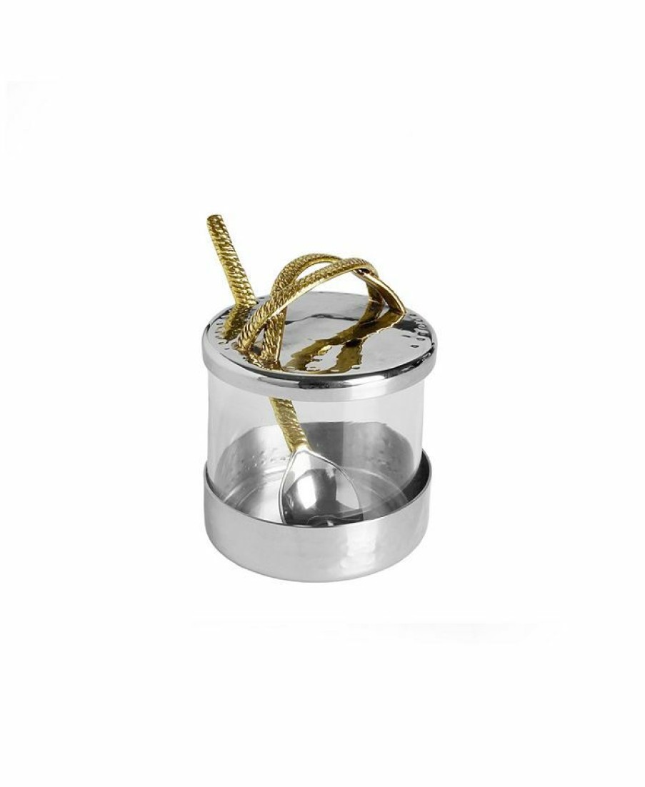 Misc_Gifts * | Classic Touch Glass Honey Dish With Stainless Steel Lid And Embossed Handle Silver - Tone