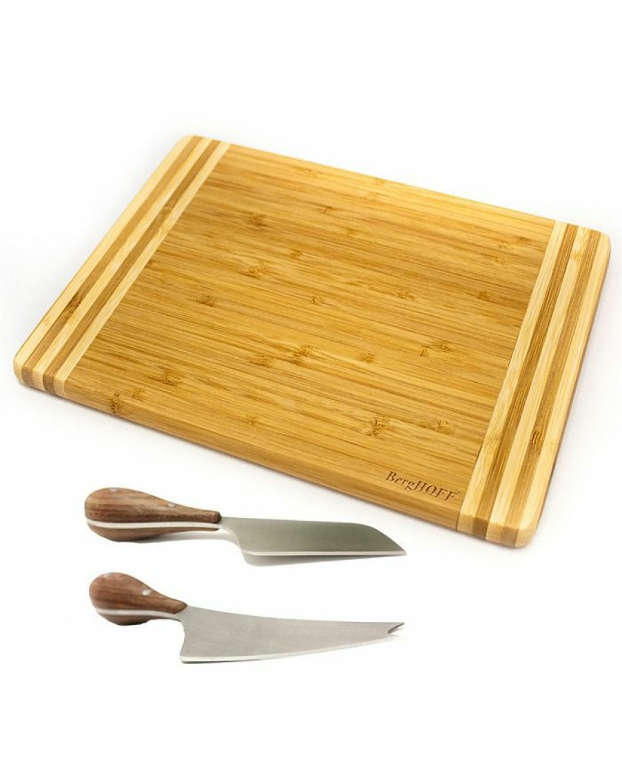 Kitchen * | Berghoff Amboo 3 Piece Striped Board And Aaron Probyn Cheese Knives Set Brown