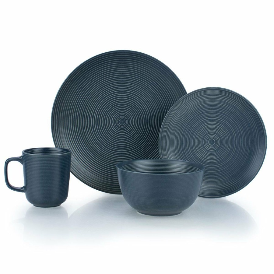 Glassware & Tabletop * | Everything Kitchens Modern Colorful Neutrals Rippled 16-Piece Dinnerware Set Matte | Charcoal