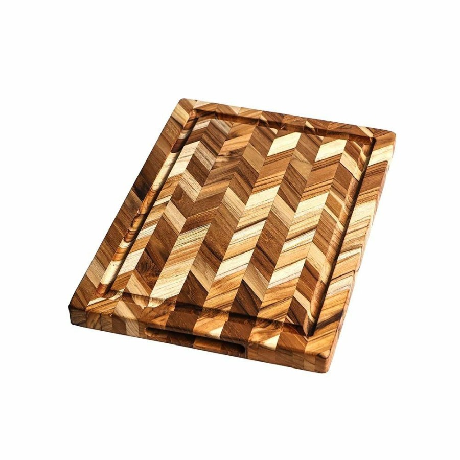 Knives * | Teakhaus Herringbone End-Grain Cutting/Serving Board (Rectangle) | 14 X 10 X .9