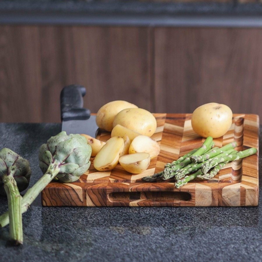 Knives * | Teakhaus Herringbone End-Grain Cutting/Serving Board (Rectangle) | 14 X 10 X .9