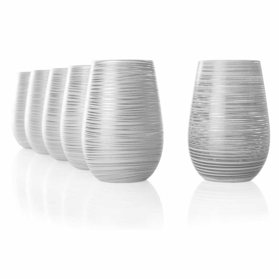 Glassware & Tabletop * | Stolzle 15.75Oz Olympia Twister Glass Tumblers Set Of 6 | White & Silver