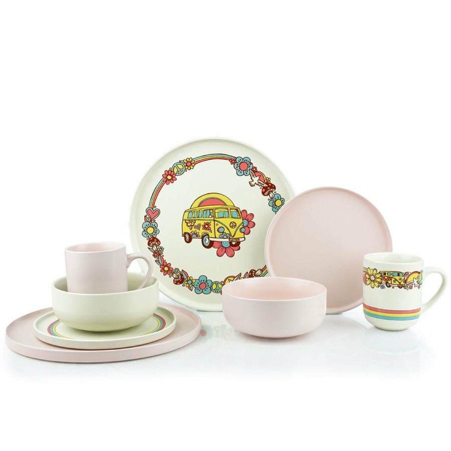 Glassware & Tabletop * | Everything Kitchens Modern Flat 32-Piece Dinnerware Set | Peace & Love + Soft Pink