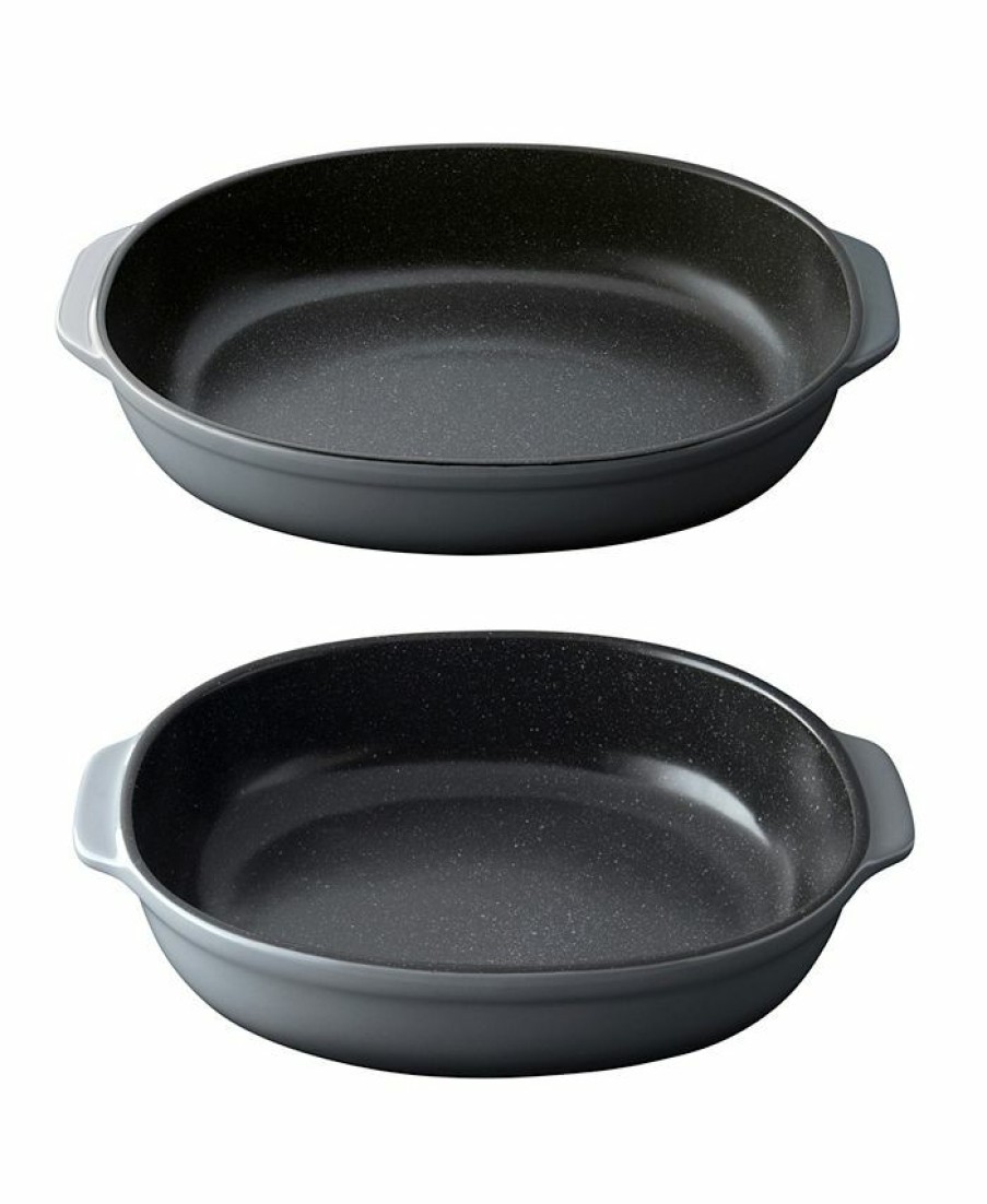 Kitchen * | Berghoff Gem Collection Stoneware Set Of 2 Oval Baking Dishes Gray