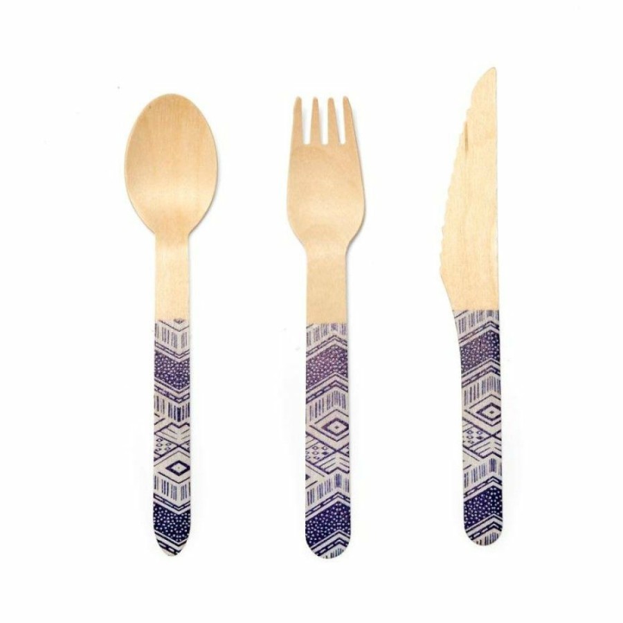 Glassware & Tabletop * | Kikkerland Wood Cutlery Set | Tribal