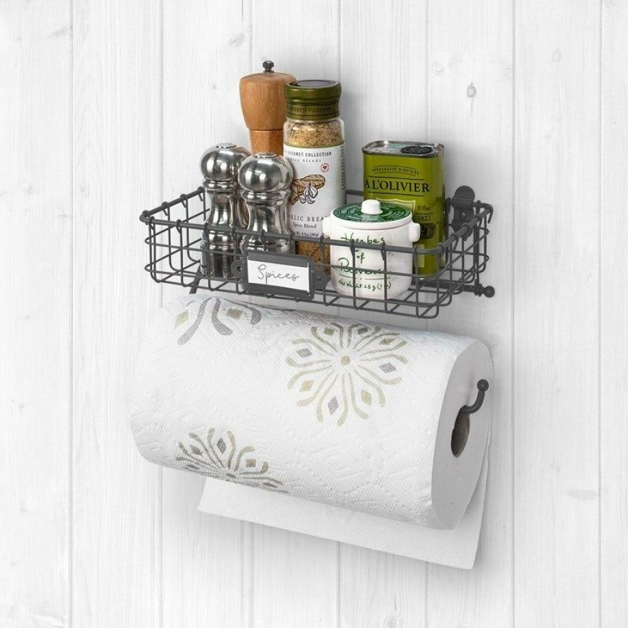 Glassware & Tabletop * | Spectrum Industrial Gray Wall Mount Basket With Paper Towel Holder