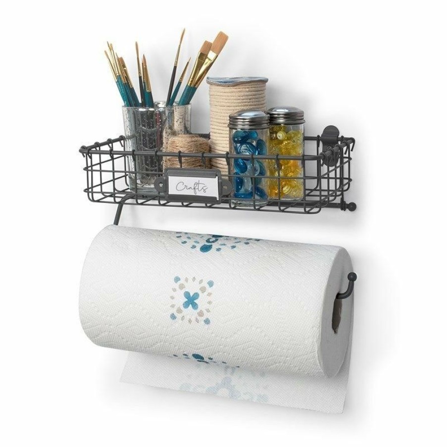 Glassware & Tabletop * | Spectrum Industrial Gray Wall Mount Basket With Paper Towel Holder