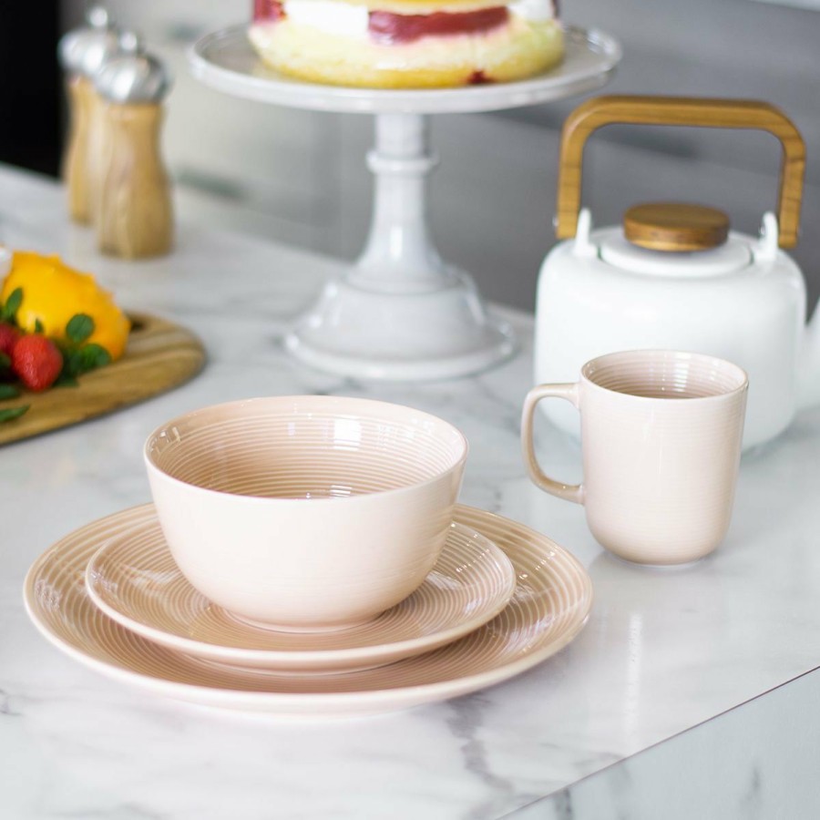 Glassware & Tabletop * | Everything Kitchens Modern Colorful Neutrals Rippled 16-Piece Dinnerware Set Glazed | Blush Pink