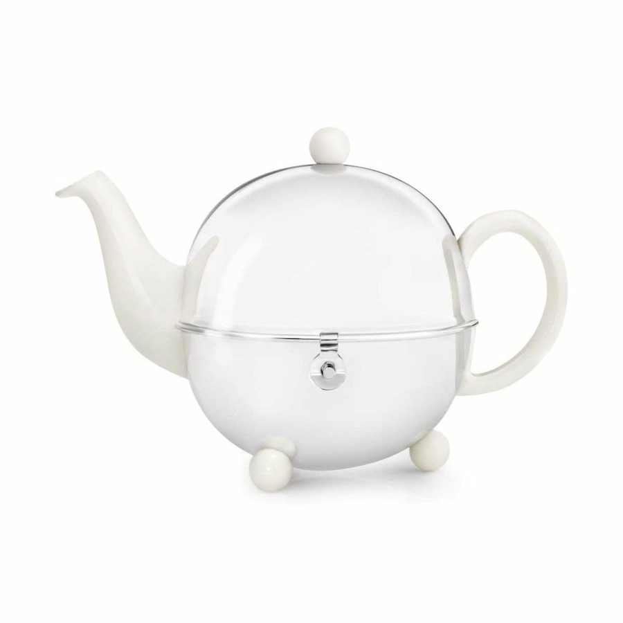 Glassware & Tabletop * | Bredemeijer 17Oz Ceramic Teapot | White & Stainless Steel