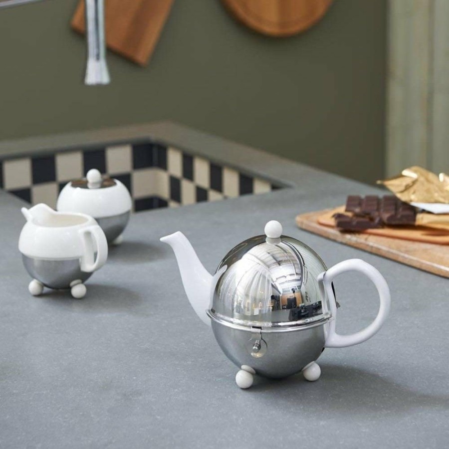 Glassware & Tabletop * | Bredemeijer 17Oz Ceramic Teapot | White & Stainless Steel