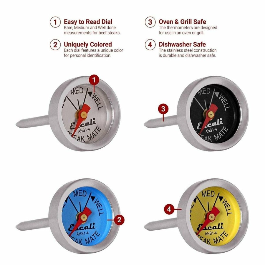 Cooks' Tools * | Escali Easy Read Steak Thermometer Set (Set Of 4)