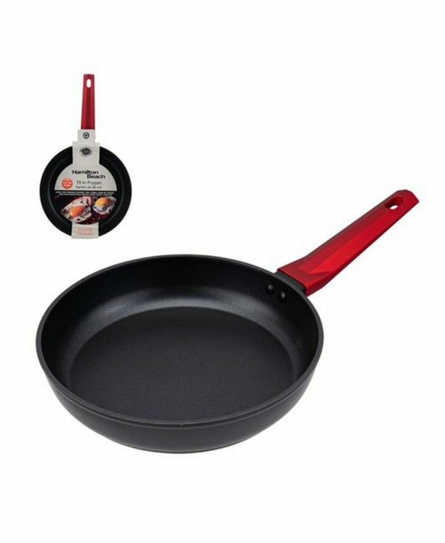 Kitchen * | Hamilton Beach 10 Fry Pan With Soft Touch Handles Black And Red