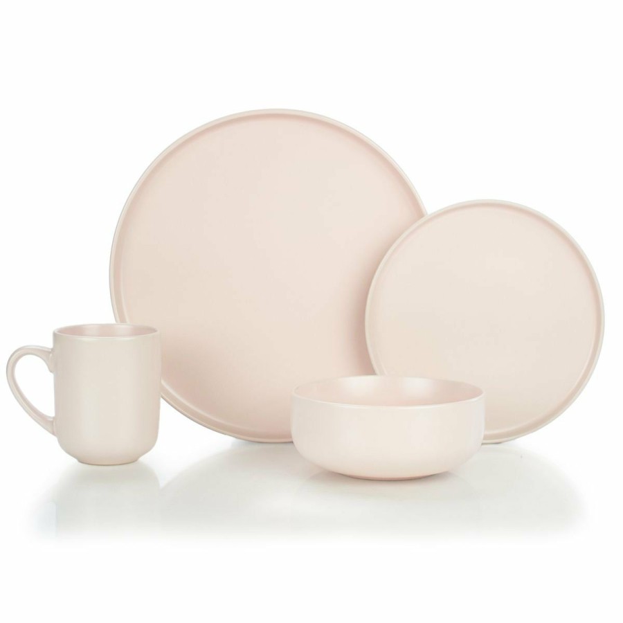 Glassware & Tabletop * | Everything Kitchens Modern Flat 16-Piece Dinnerware Set | Soft Pink